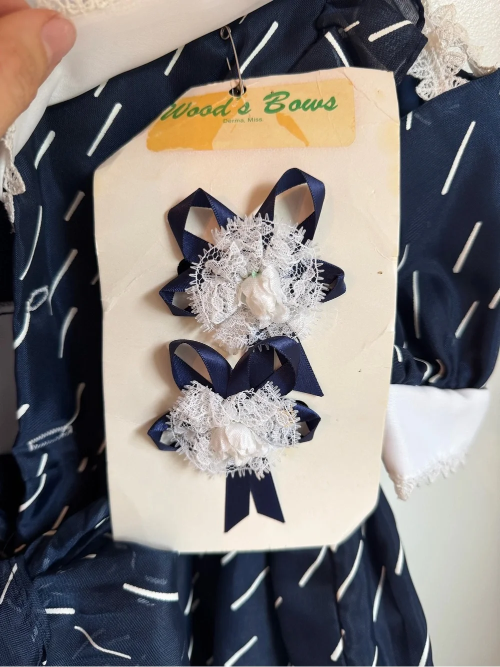 Martha’s Miniatures, Navy & White Girls' Sailor Dress with Lace Collar
